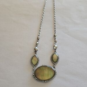 Silver Toned & Iridescent Green Stones Whimsical Goth Fairy Reversible Necklace